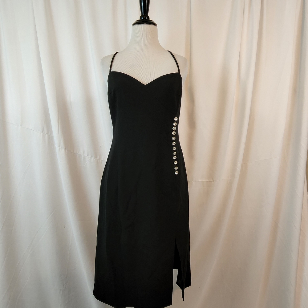 Escada Black Dress with White Button Accents